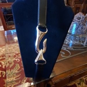 Adjustable Black Chico's Belt with Silver Buckle